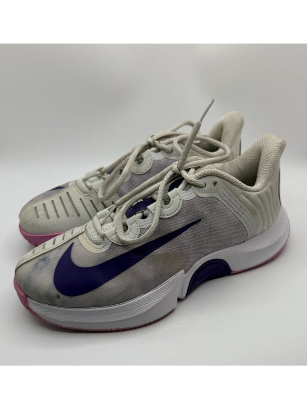 Nike Court Air Zoom GP Turbo HC Tennis Shoes Women Size 7.5 White Purple Swoosh